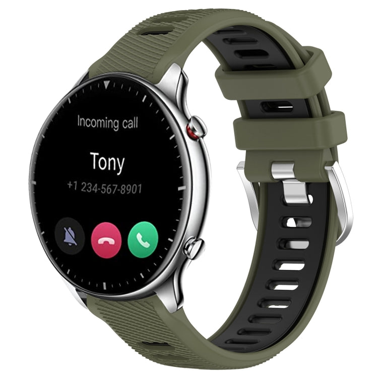 For Amazfit GTR 2 22mm Cross Texture Two Color Silicone Steel Buckle Watch Band(Army Green+Black) -  by PMC TechLife | Online Shopping South Africa | PMC TechLife