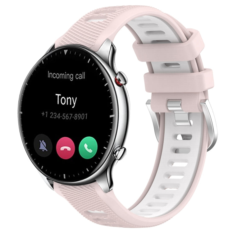 For Amazfit GTR 2 22mm Cross Texture Two Color Silicone Steel Buckle Watch Band(Pink+White) -  by PMC TechLife | Online Shopping South Africa | PMC TechLife
