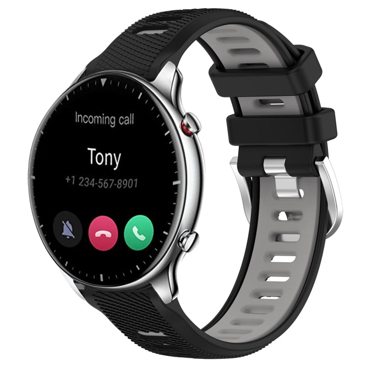 For Amazfit GTR 2 22mm Cross Texture Two Color Silicone Steel Buckle Watch Band(Black+Grey) -  by PMC TechLife | Online Shopping South Africa | PMC TechLife