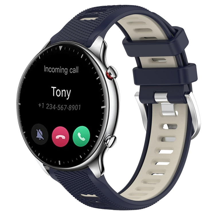 For Amazfit GTR 2 22mm Cross Texture Two Color Silicone Steel Buckle Watch Band(Midnight Blue + Starlight)