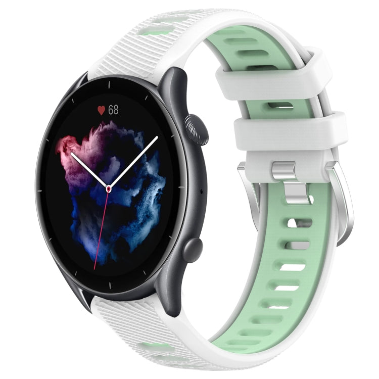 For Amazfit 3 22mm Cross Texture Two Color Silicone Steel Buckle Watch Band(White+Teal) - Smart Wear by PMC TechLife | Online Shopping South Africa | PMC TechLife