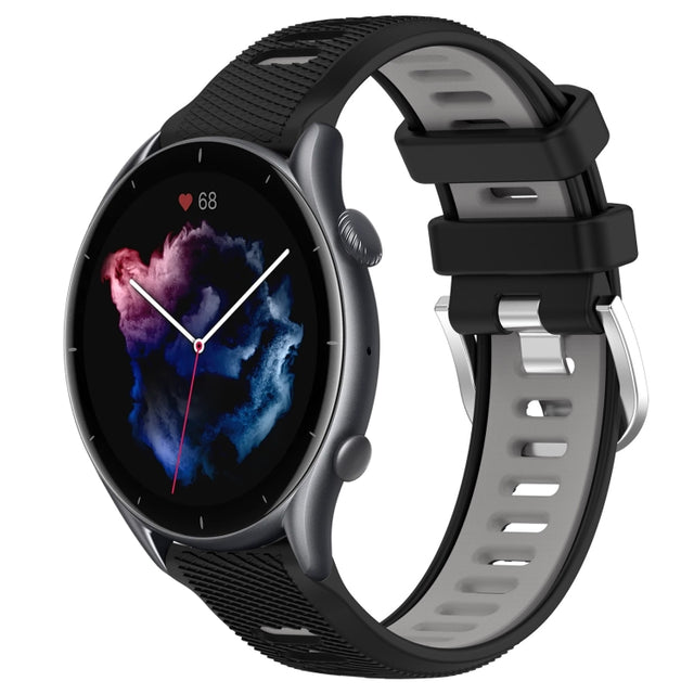 For Amazfit 3 22mm Cross Texture Two Color Silicone Steel Buckle Watch Band(Black+Grey)