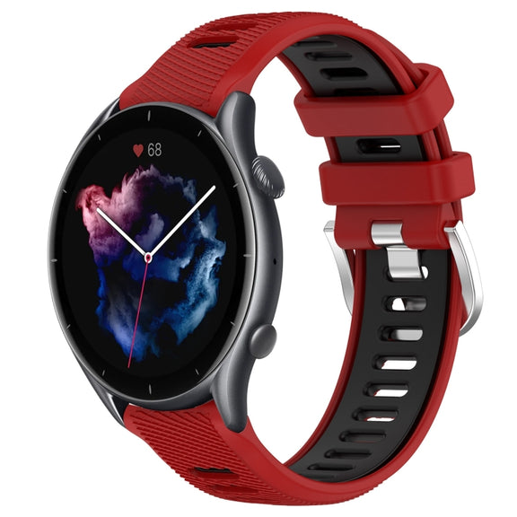 For Amazfit 3 22mm Cross Texture Two Color Silicone Steel Buckle Watch Band(Red+Black)
