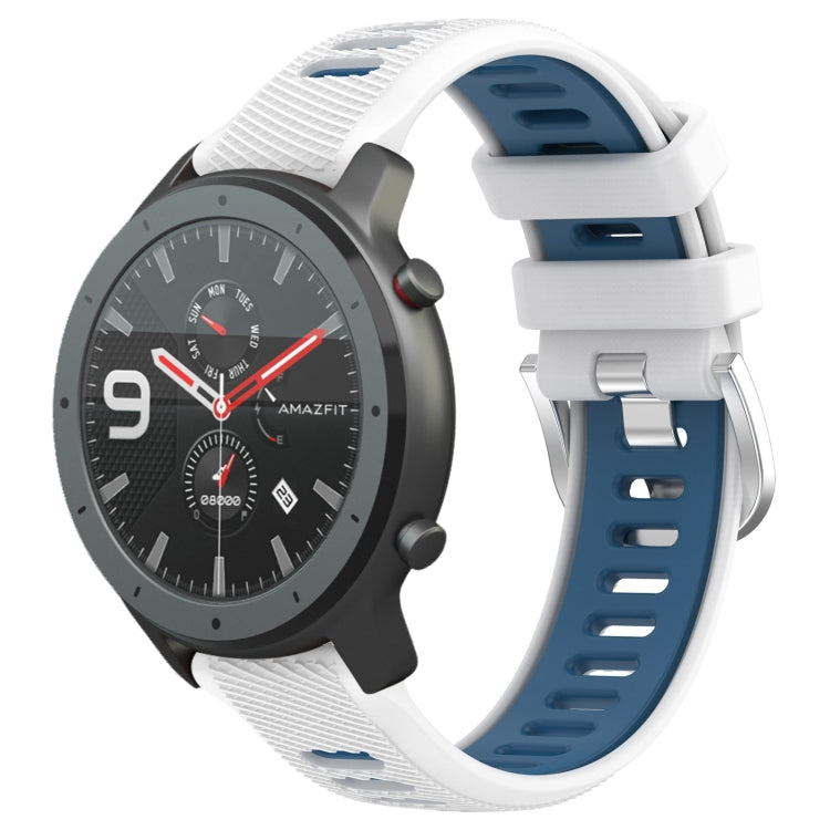 For Amazfit GTR 47mm 22mm Cross Texture Two Color Silicone Steel Buckle Watch Band(White+Blue) - Smart Wear by PMC TechLife | Online Shopping South Africa | PMC TechLife