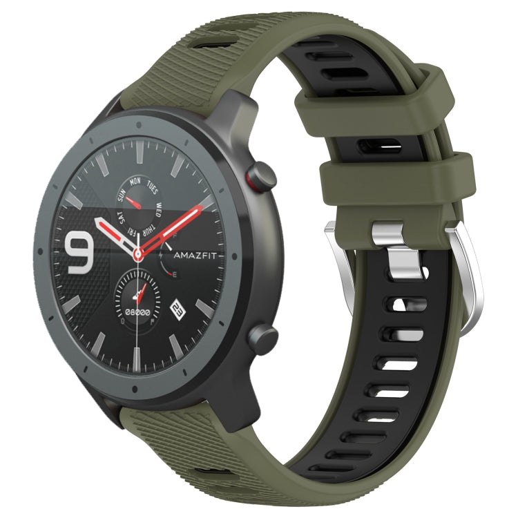 For Amazfit GTR 47mm 22mm Cross Texture Two Color Silicone Steel Buckle Watch Band(Army Green+Black) -  by PMC TechLife | Online Shopping South Africa | PMC TechLife