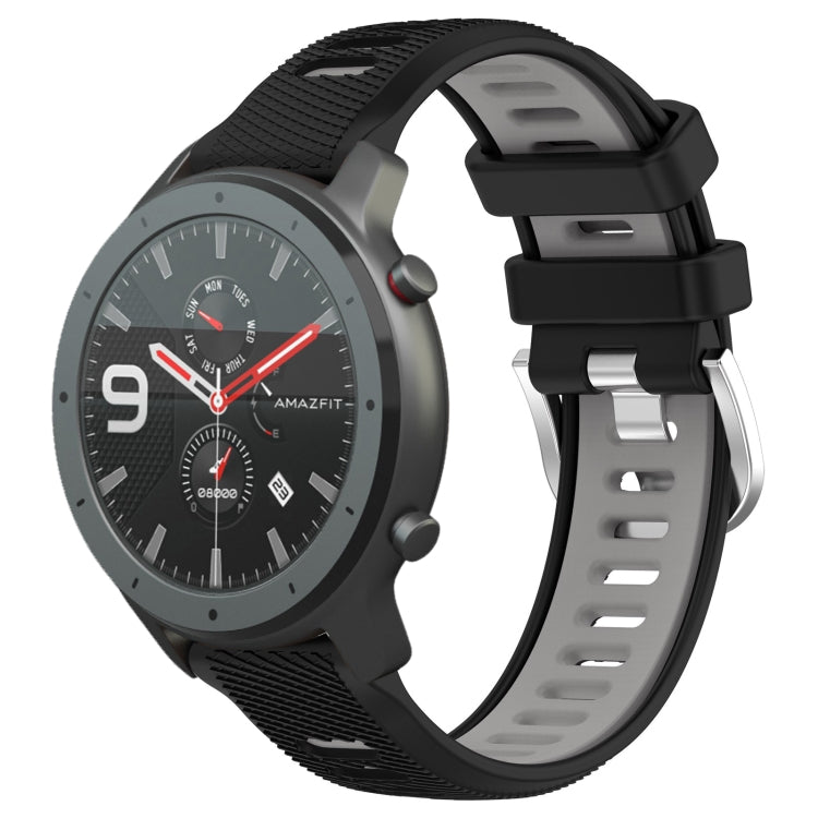 For Amazfit GTR 47mm 22mm Cross Texture Two Color Silicone Steel Buckle Watch Band(Black+Grey) - Smart Wear by PMC TechLife | Online Shopping South Africa | PMC TechLife