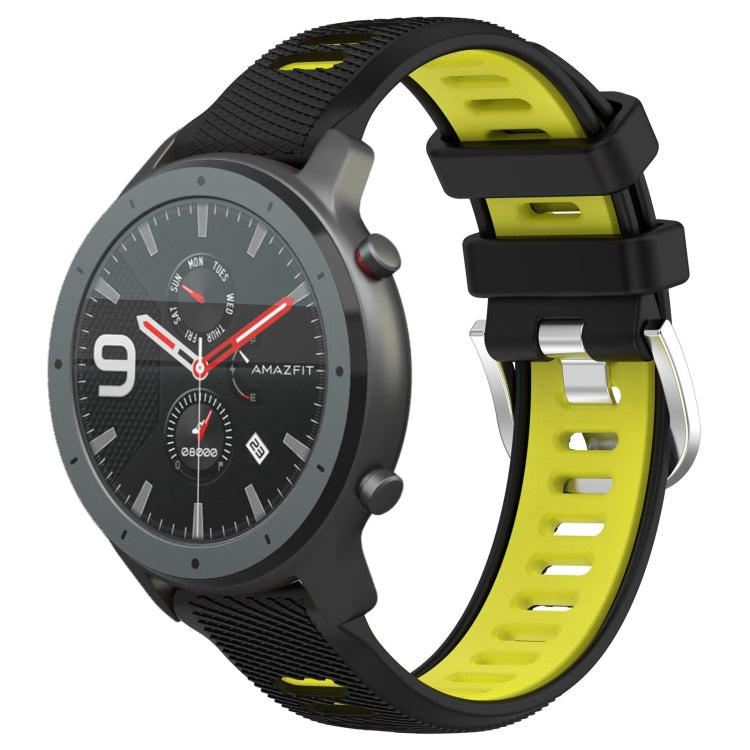 For Amazfit GTR 47mm 22mm Cross Texture Two Color Silicone Steel Buckle Watch Band(Black+Lime Green) - Smart Wear by PMC TechLife | Online Shopping South Africa | PMC TechLife