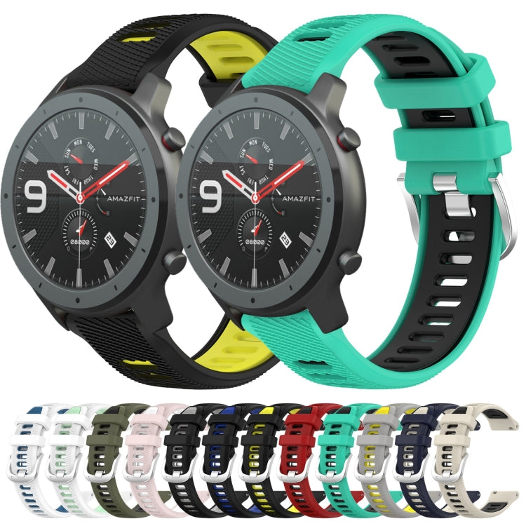 For Amazfit GTR 47mm 22mm Cross Texture Two Color Silicone Steel Buckle Watch Band(White+Teal) - Smart Wear by PMC TechLife | Online Shopping South Africa | PMC TechLife