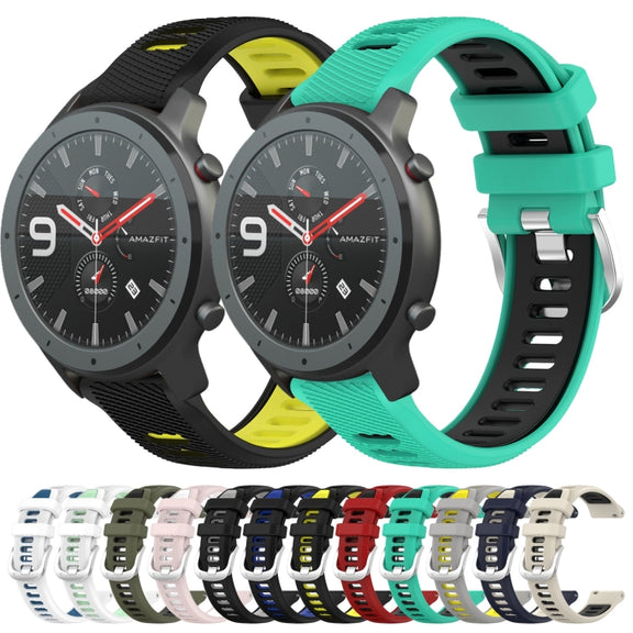 For Amazfit GTR 47mm 22mm Cross Texture Two Color Silicone Steel Buckle Watch Band(Black+Blue)
