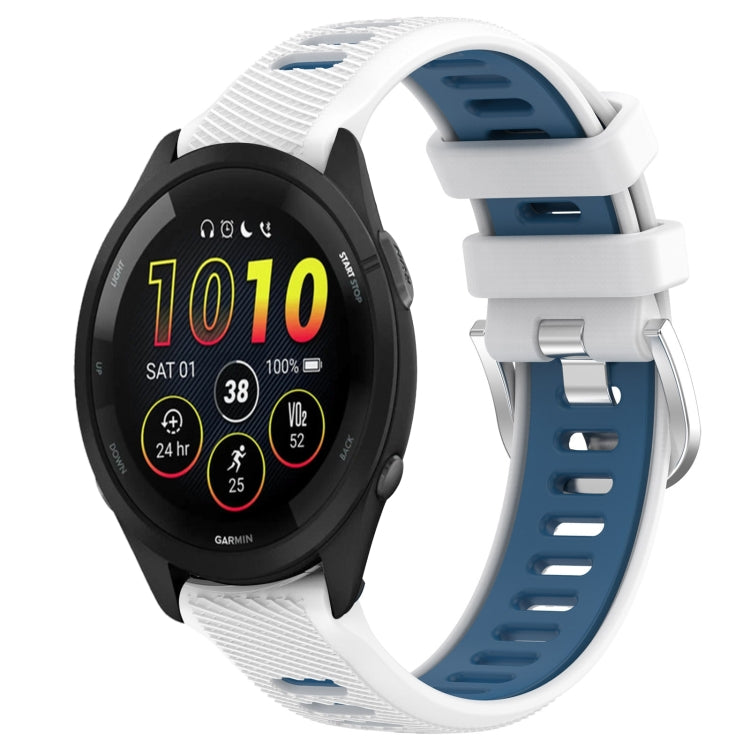 For Garmin Forerunner 265 22mm Sports Two-Color Steel Buckle Silicone Watch Band(White+Blue) - Smart Wear by PMC TechLife | Online Shopping South Africa | PMC TechLife