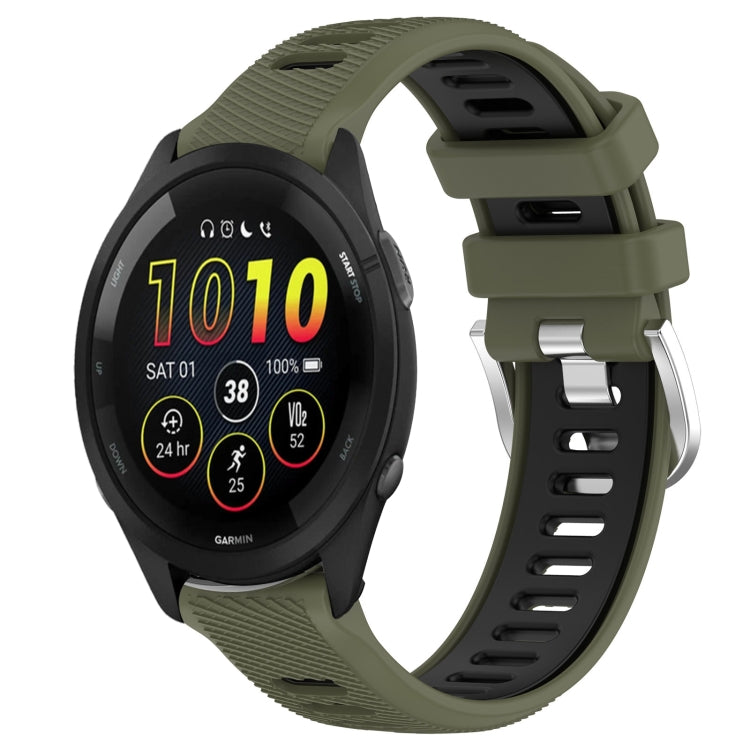 For Garmin Forerunner 265 22mm Sports Two-Color Steel Buckle Silicone Watch Band(Army Green+Black) - Smart Wear by PMC TechLife | Online Shopping South Africa | PMC TechLife