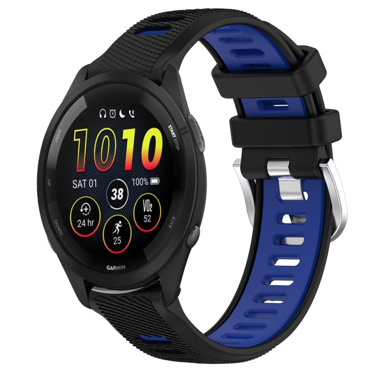 For Garmin Forerunner 265 22mm Sports Two-Color Steel Buckle Silicone Watch Band(Black+Blue) - Smart Wear by PMC TechLife | Online Shopping South Africa | PMC TechLife
