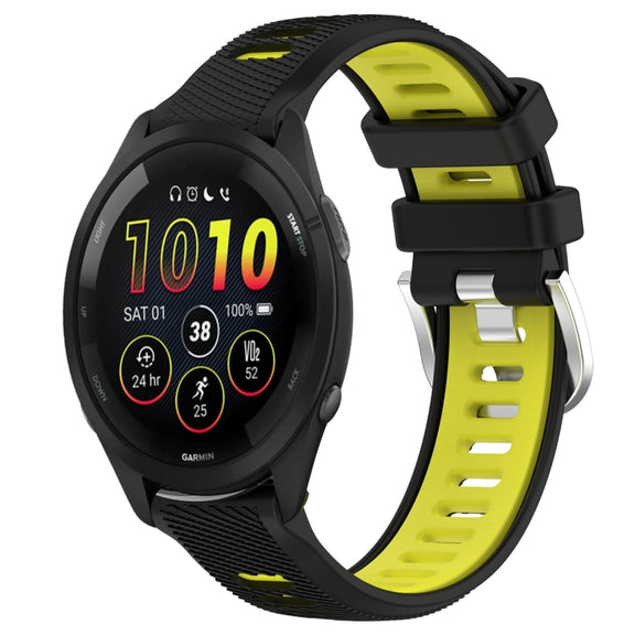 For Garmin Forerunner 265 22mm Sports Two-Color Steel Buckle Silicone Watch Band(Black+Lime Green)