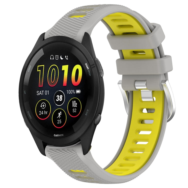 For Garmin Forerunner 265 22mm Sports Two-Color Steel Buckle Silicone Watch Band(Grey+Yellow) - Smart Wear by PMC TechLife | Online Shopping South Africa | PMC TechLife