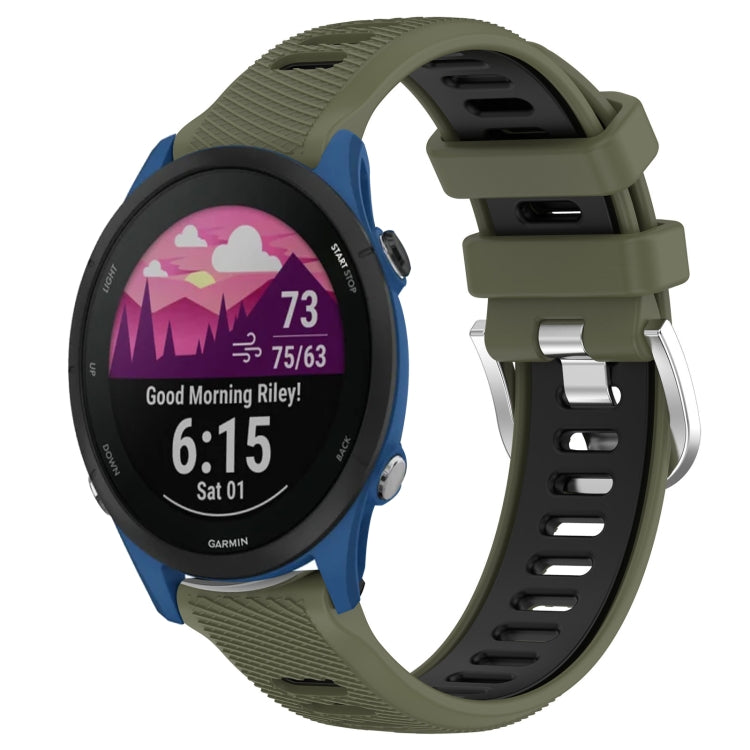 For Garmin Forerunner 255 22mm Sports Two-Color Steel Buckle Silicone Watch Band(Army Green+Black) - Smart Wear by PMC TechLife | Online Shopping South Africa | PMC TechLife