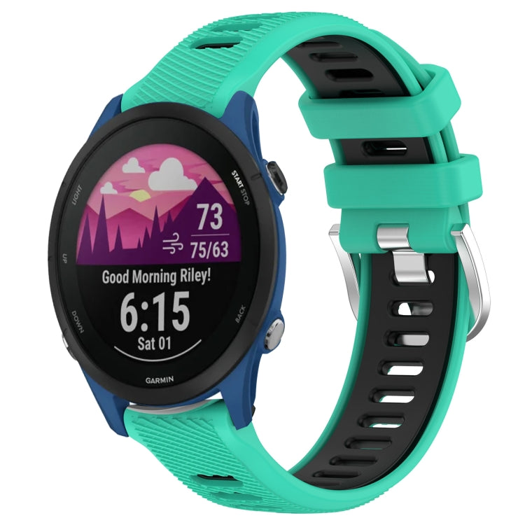 For Garmin Forerunner 255 22mm Sports Two-Color Steel Buckle Silicone Watch Band(Lake Blue+Black) - Smart Wear by PMC TechLife | Online Shopping South Africa | PMC TechLife