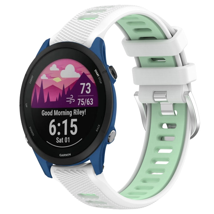 For Garmin Forerunner 255 Music 22mm Sports Two-Color Steel Buckle Silicone Watch Band(White+Teal) - Smart Wear by PMC TechLife | Online Shopping South Africa | PMC TechLife