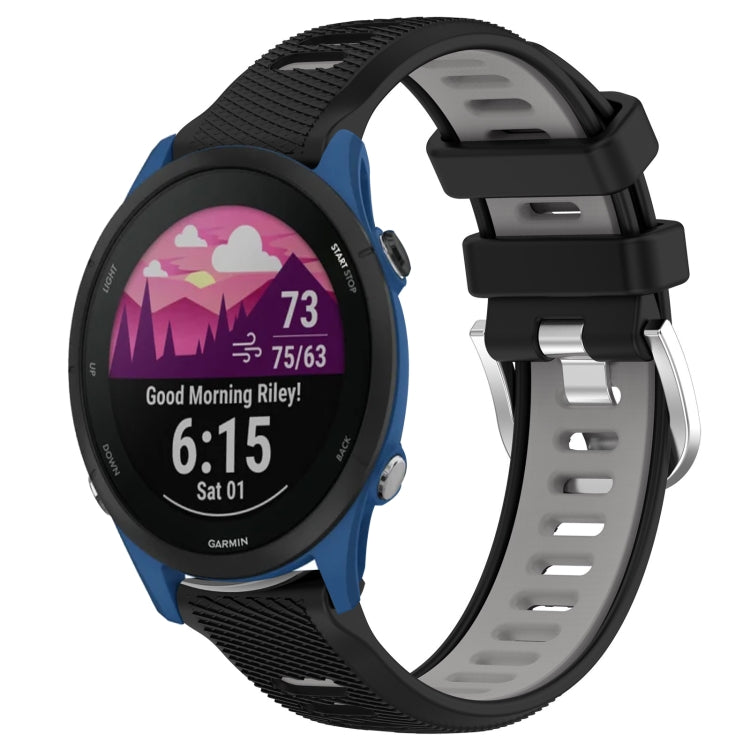 For Garmin Forerunner 255 Music 22mm Sports Two-Color Steel Buckle Silicone Watch Band(Black+Grey) - Smart Wear by PMC TechLife | Online Shopping South Africa | PMC TechLife