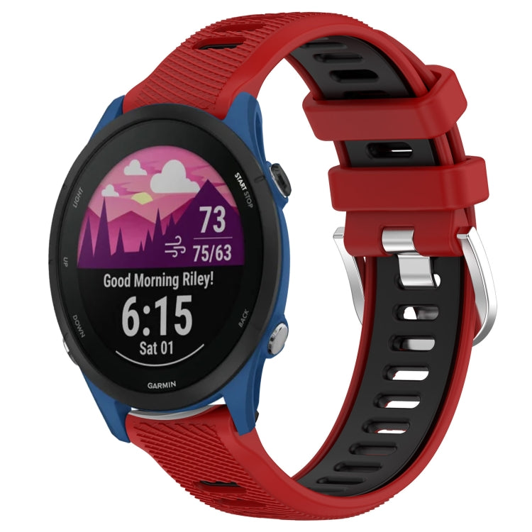 For Garmin Forerunner 255 Music 22mm Sports Two-Color Steel Buckle Silicone Watch Band(Red+Black) - Smart Wear by PMC TechLife | Online Shopping South Africa | PMC TechLife