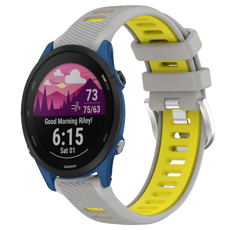 For Garmin Forerunner 255 Music 22mm Sports Two-Color Steel Buckle Silicone Watch Band(Grey+Yellow) - Smart Wear by PMC TechLife | Online Shopping South Africa | PMC TechLife