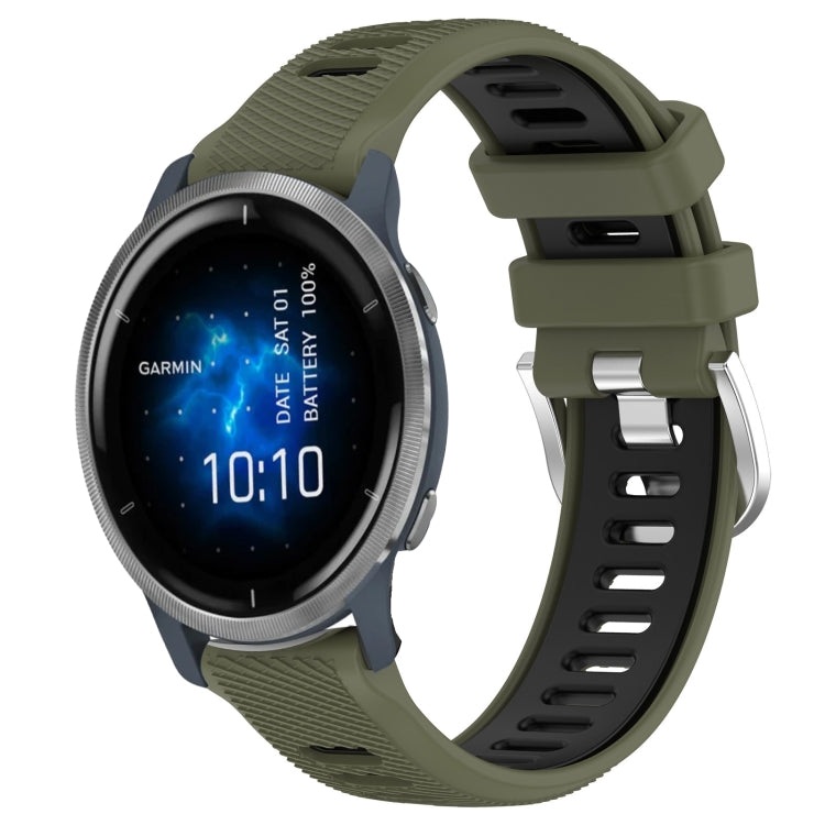 For Garmin Venu 2 22mm Sports Two-Color Steel Buckle Silicone Watch Band(Army Green+Black) - Smart Wear by PMC TechLife | Online Shopping South Africa | PMC TechLife