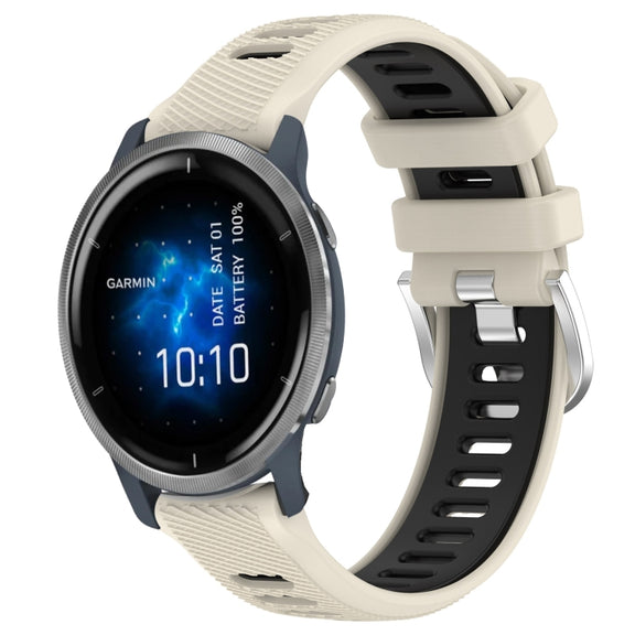 For Garmin Venu 2 22mm Sports Two-Color Steel Buckle Silicone Watch Band(Starlight+Black)