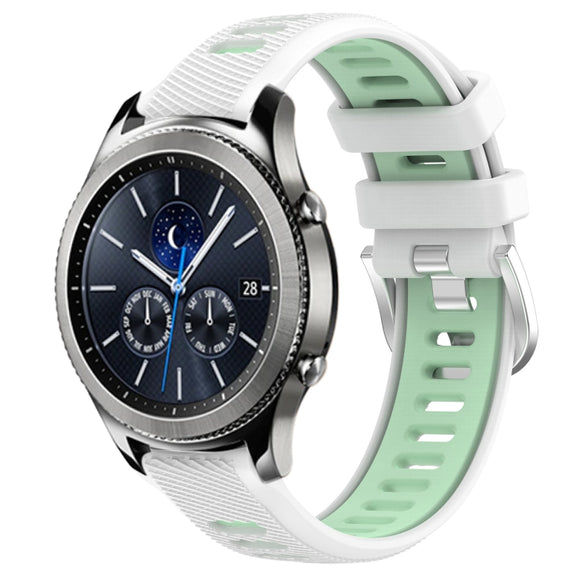 For Samsung Gear S3 Classic 22mm Sports Two-Color Steel Buckle Silicone Watch Band(White+Teal)