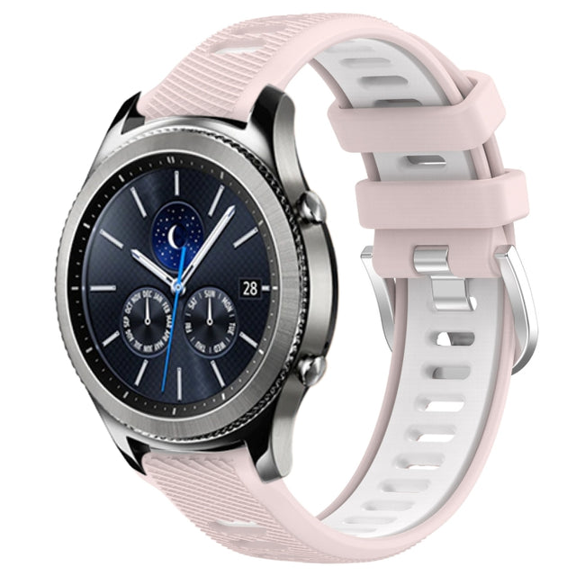 For Samsung Gear S3 Classic 22mm Sports Two-Color Steel Buckle Silicone Watch Band(Pink+White)