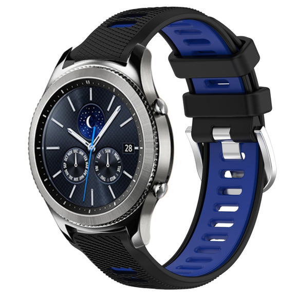 For Samsung Gear S3 Classic 22mm Sports Two-Color Steel Buckle Silicone Watch Band(Black+Blue)