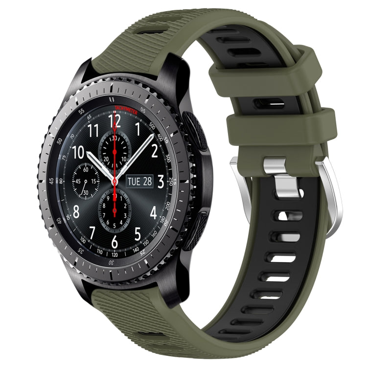 For Samsung Gear S3 Frontier 22mm Sports Two-Color Steel Buckle Silicone Watch Band(Army Green+Black) - Smart Wear by PMC TechLife | Online Shopping South Africa | PMC TechLife