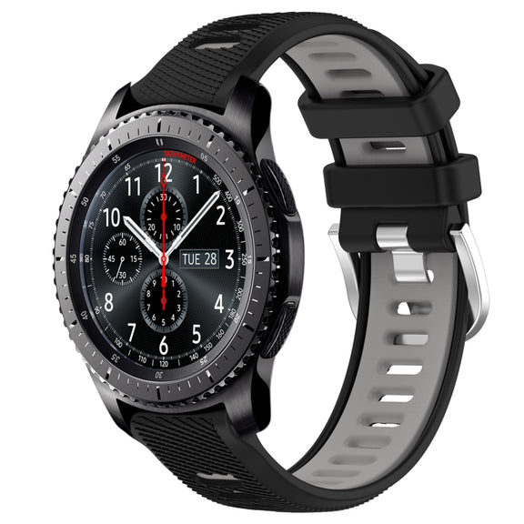 For Samsung Gear S3 Frontier 22mm Sports Two-Color Steel Buckle Silicone Watch Band(Black+Grey)