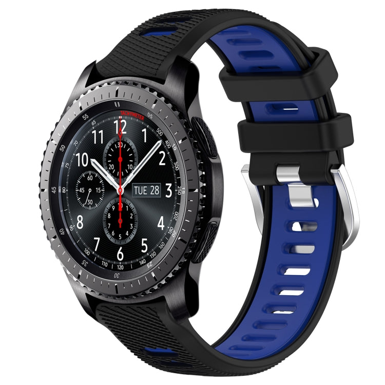 For Samsung Gear S3 Frontier 22mm Sports Two-Color Steel Buckle Silicone Watch Band(Black+Blue) - Smart Wear by PMC TechLife | Online Shopping South Africa | PMC TechLife