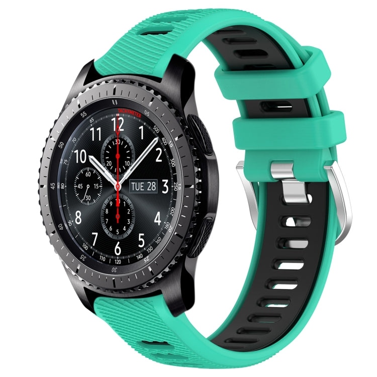 For Samsung Gear S3 Frontier 22mm Sports Two-Color Steel Buckle Silicone Watch Band(Lake Blue+Black) - Smart Wear by PMC TechLife | Online Shopping South Africa | PMC TechLife
