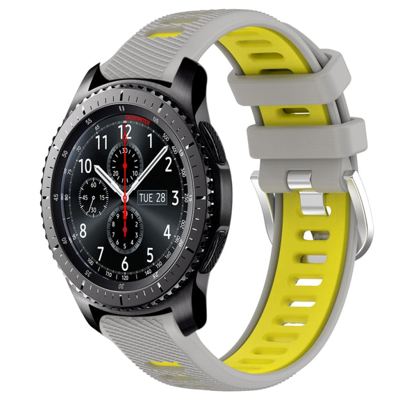 For Samsung Gear S3 Frontier 22mm Sports Two-Color Steel Buckle Silicone Watch Band(Grey+Yellow)