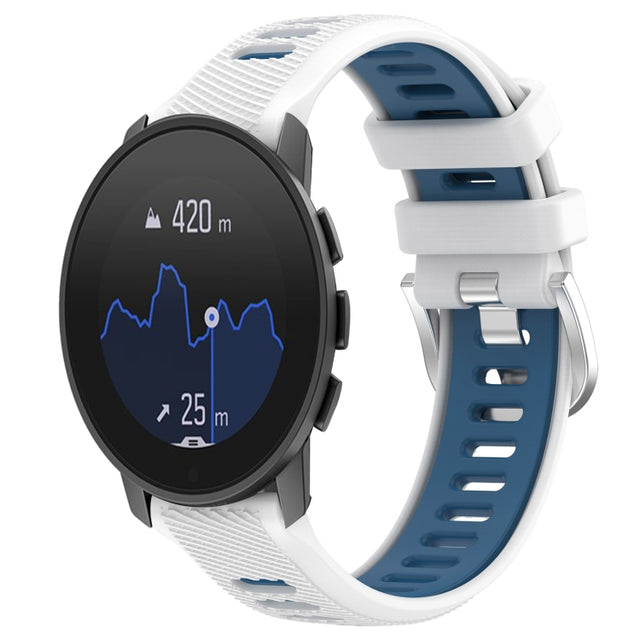 For SUUNTO 9 Peak Pro 22mm Sports Two-Color Steel Buckle Silicone Watch Band(White+Blue)