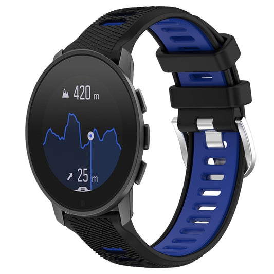 For SUUNTO 9 Peak Pro 22mm Sports Two-Color Steel Buckle Silicone Watch Band(Black+Blue) -  by PMC Jewellery | Online Shopping South Africa | PMC Jewellery | Buy Now Pay Later Mobicred