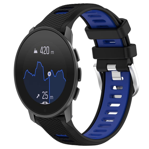 For SUUNTO 9 Peak Pro 22mm Sports Two-Color Steel Buckle Silicone Watch Band(Black+Blue)