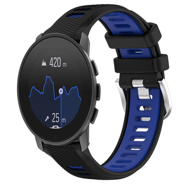 For SUUNTO 9 Peak Pro 22mm Sports Two-Color Steel Buckle Silicone Watch Band(Black+Blue)