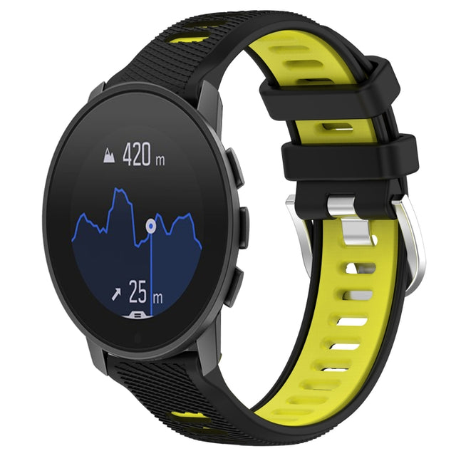 For SUUNTO 9 Peak Pro 22mm Sports Two-Color Steel Buckle Silicone Watch Band(Black+Lime Green)