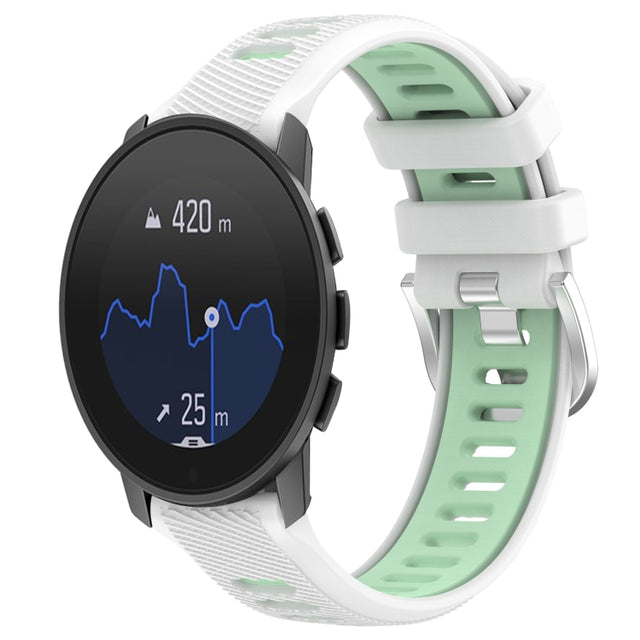 For  SUUNTO 9 Peak 22mm Sports Two-Color Steel Buckle Silicone Watch Band(White+Teal)