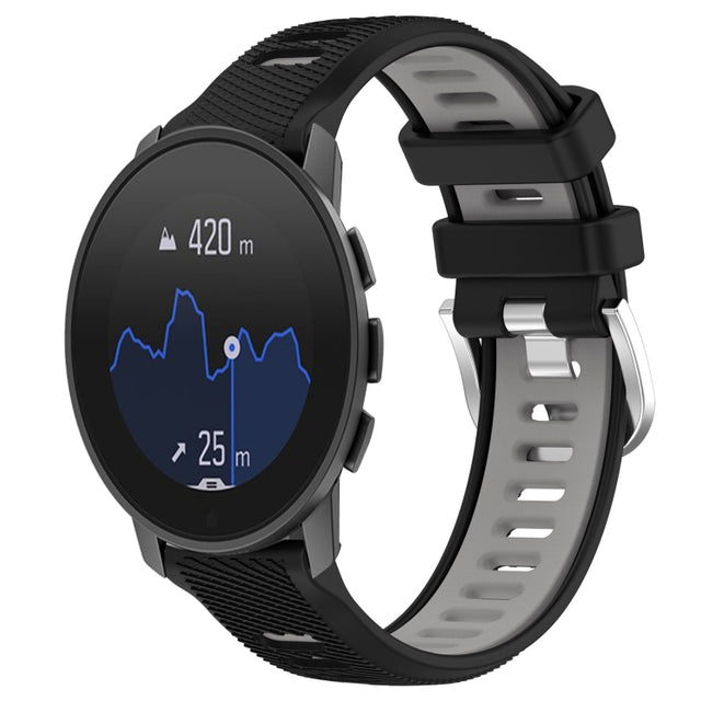 For  SUUNTO 9 Peak 22mm Sports Two-Color Steel Buckle Silicone Watch Band(Black+Grey)