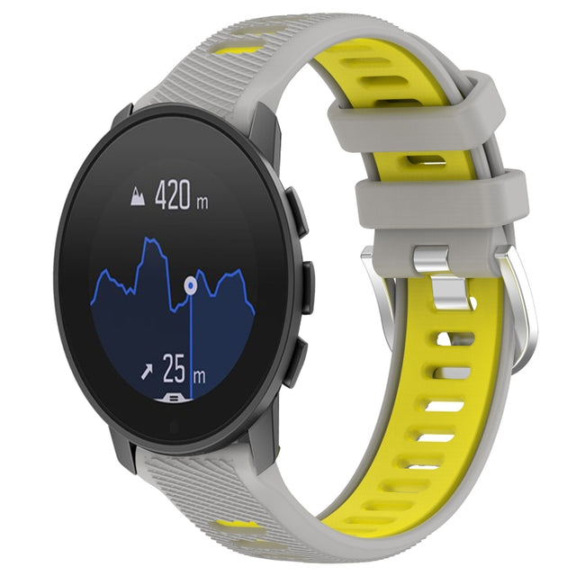 For  SUUNTO 9 Peak 22mm Sports Two-Color Steel Buckle Silicone Watch Band(Grey+Yellow)