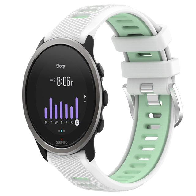 For SUUNTO 5 Peak 22mm Sports Two-Color Steel Buckle Silicone Watch Band(White+Teal)