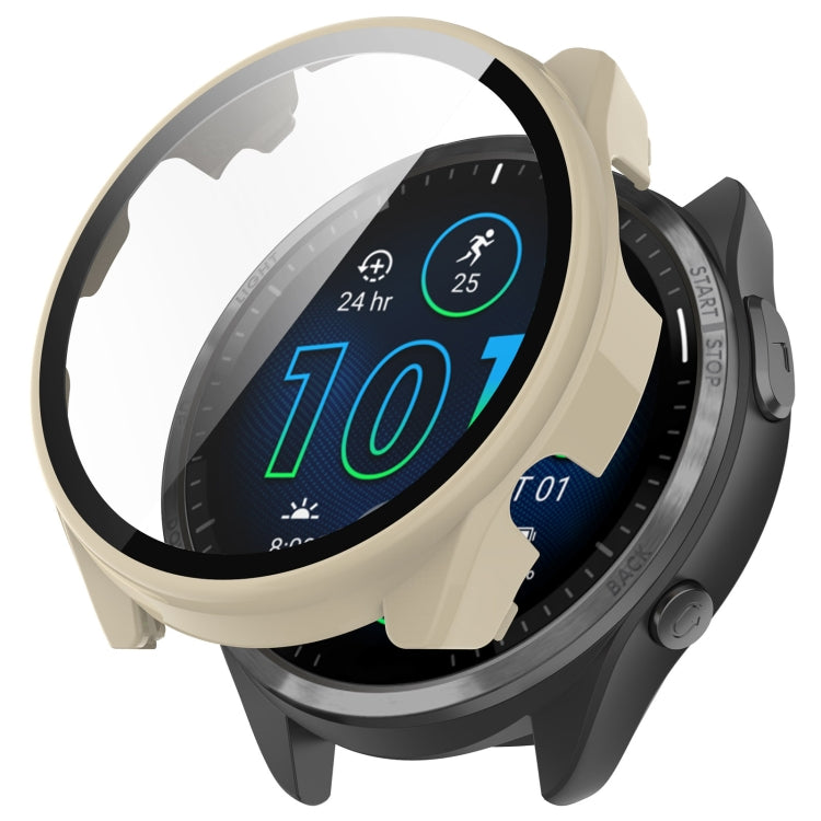 For Garmin Forerunner 965 PC + Toughened Film Integrated Watch Protective Case(Ivory) - Smart Wear by PMC TechLife | Online Shopping South Africa | PMC TechLife