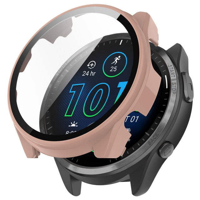 For Garmin Forerunner 965 PC + Toughened Film Integrated Watch Protective Case(Pink)