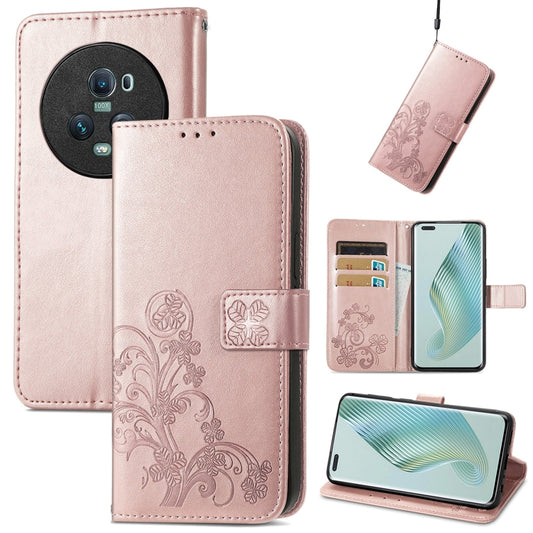 For Honor Magic5 Pro Four-leaf Clasp Embossed Buckle Leather Phone Case(Rose Gold) - free shipping - PMC Jewellery - Order now!