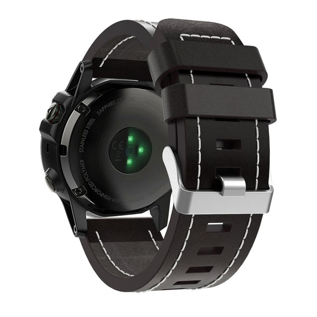 Compatible with Garmin D2 Delta PX 26mm Sewing Leather Steel Buckle Watch Band(Black)