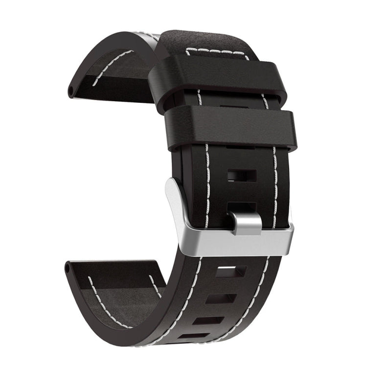 For Garmin Fenix 6X Pro 26mm Sewing Leather Steel Buckle Watch Band(Black) - Smart Wear by PMC TechLife | Online Shopping South Africa | PMC TechLife