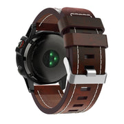 For Garmin Fenix 6X Sapphire 26mm Sewing Leather Steel Buckle Watch Band(Red Brown)