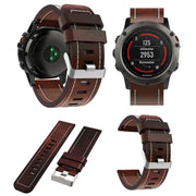 For Garmin Fenix 3 26mm Sewing Leather Steel Buckle Watch Band(Black)
